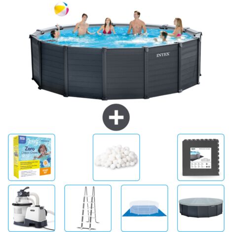 Piscine Intex Ronde Panneau Gris Graphite - 478 x 124 cm - Comprend des Accessoires CB49