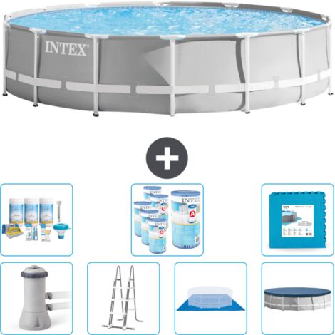 Piscine Intex Round Prism Frame - 427 x 107 cm - Grise - Comprend des Accessoires CB42