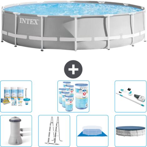 Piscine Intex Round Prism Frame - 427 x 107 cm - Grise - Comprend des Accessoires CB45
