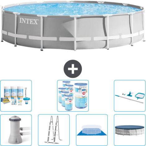 Piscine Intex Round Prism Frame - 427 x 107 cm - Grise - Comprend des Accessoires CB46