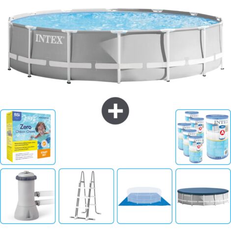 Piscine Intex Round Prism Frame - 427 x 107 cm - Grise - Comprend des Accessoires CB47