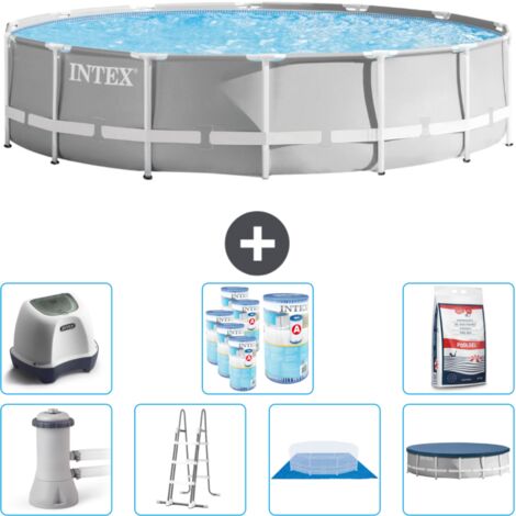 Piscine Intex Round Prism Frame - 427 x 107 cm - Grise - Comprend des Accessoires CB57