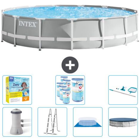 Piscine Intex Round Prism Frame - 457 x 107 cm - Grise - Comprend des Accessoires CB52