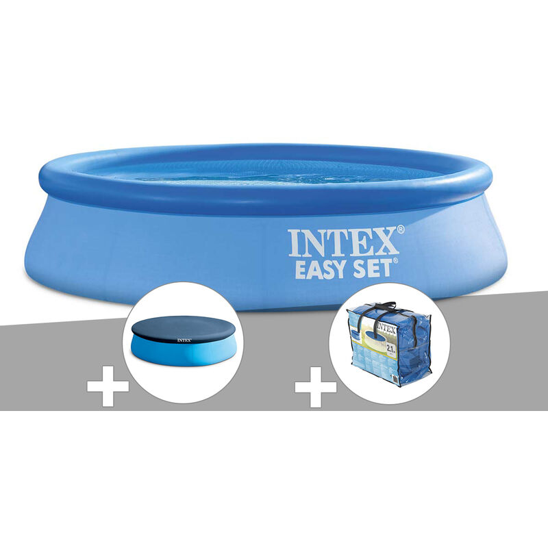 Kit piscine autoportée Intex Easy Set 2,44 x 0,61 m + Bâche de protection + Bâche à bulles