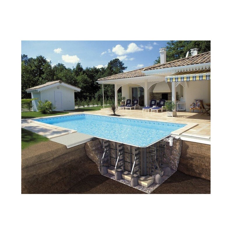 BWT - Piscine p-psc rectangulaire avec filtration Soliflow hauteur 150 cm - Couleur liner: Gris clair - Taille piscine: 7,50 x 3,50 x 1,50 m