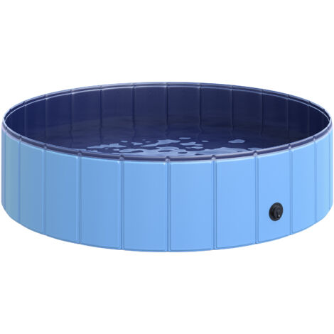 Piscine pliable pour chien PawHut, bassin bleu Ø120 cm, fond antidérapant avec bouchon de vidange