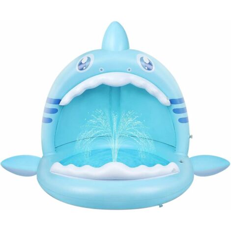 Piscine pour Bébé, Pataugeoire Gonflable Requin pour Jeunes Enfants avec Jet d'eau et Auvent, Aire de Jeux pour Intérieur Extérieur Tente Piscine Pliable Bebe