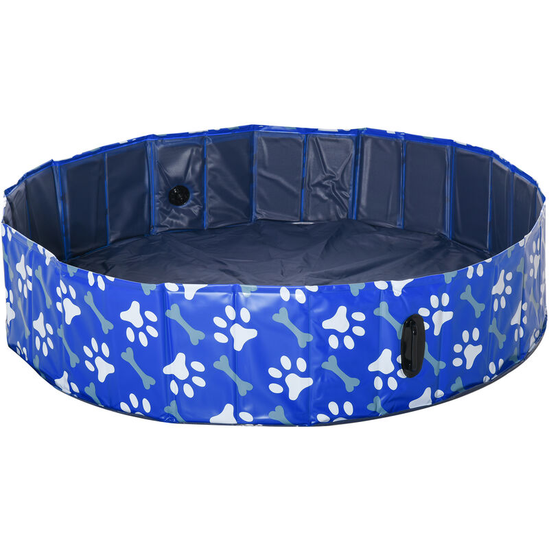 Piscine pour chien bassin pvc pliable anti-glissant facile à nettoyer ø 1,4 m hauteur 30 cm motifs os pattes bleu - Bleu