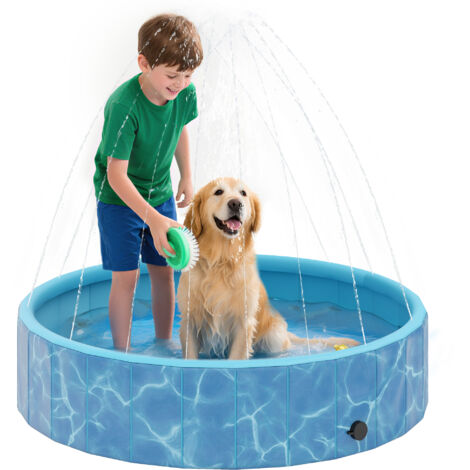 Piscine pour chiens Piscine pliante avec fontaine et coussin d’eau Ø120 x 30 cm Bleu