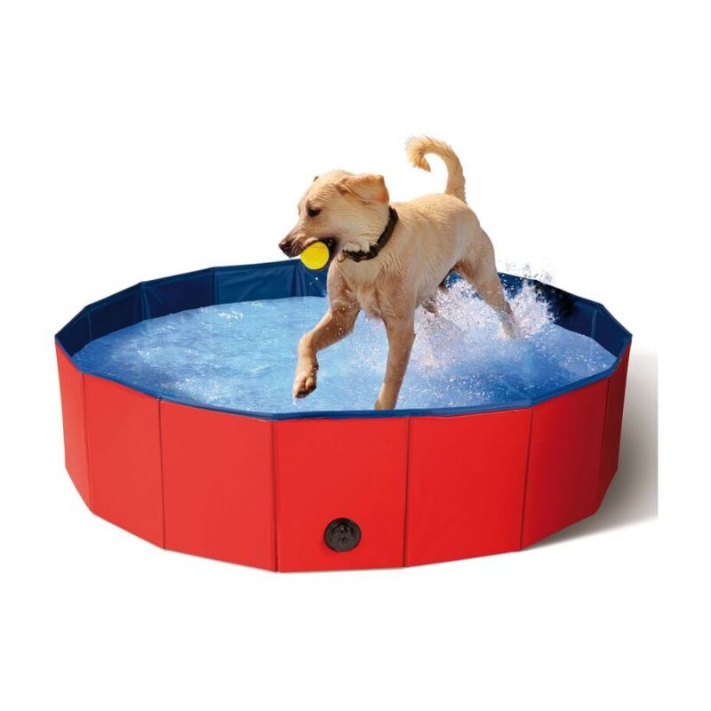 Piscine pour chiens Piscine pour animaux Cadeau Colle pvc+mdf Bain Pliable 80x30cm,Rouge