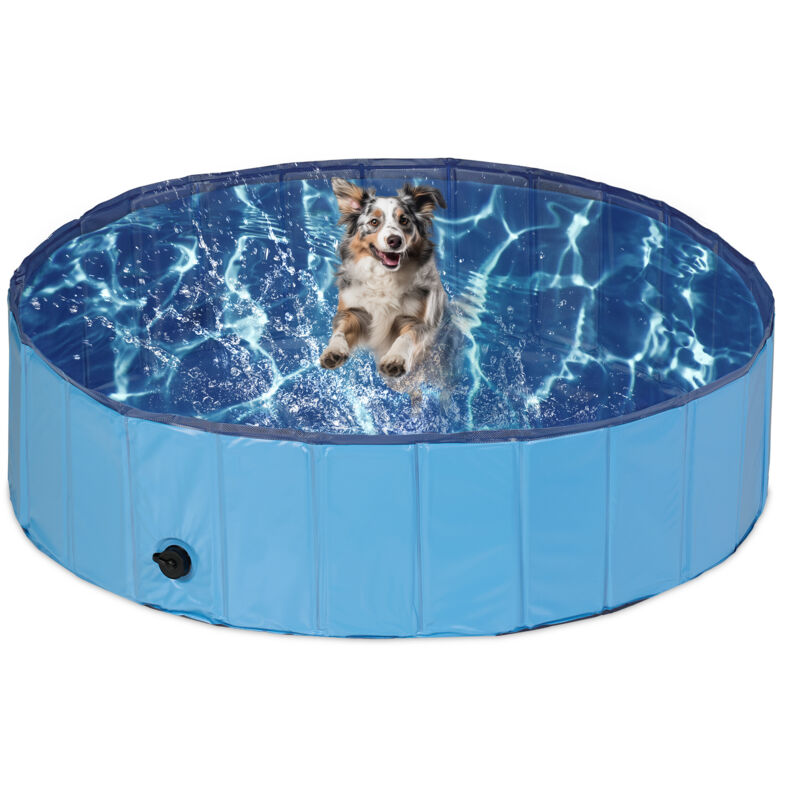 Relaxdays - Piscine pour chien, avec valve, pliable, 30 x 120 cm, pour rafraîchir votre animal, pvc & mdf, bleu