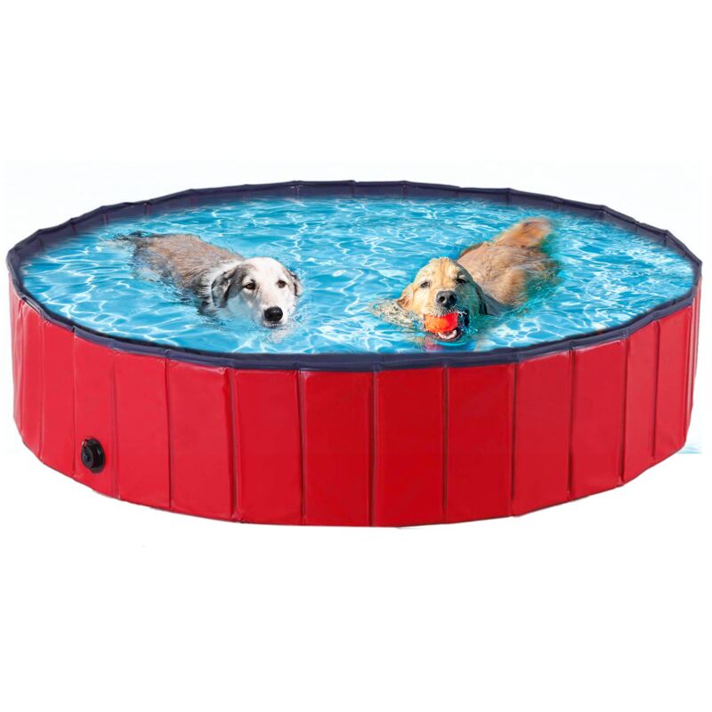 Piscine pour Grand Chien 160x30 cm - Baignoire Pliable Chien Bassin de Baignade Bain pour Chien/Chat Animal - Rouge