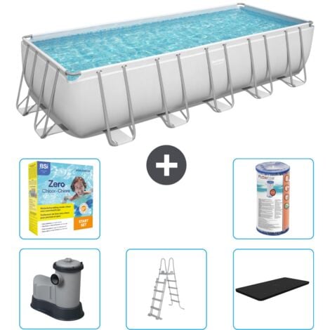 Piscine Rectangulaire Bestway Power Steel - 640 x 274 x 132 - Grise -  Comprend des Accessoires CB33