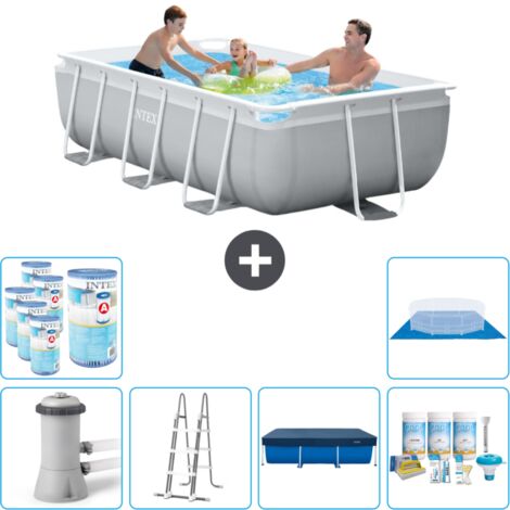 Piscine rectangulaire Intex - 300 x 175 x 80 cm - Grise - Comprend des Accessoires CB29