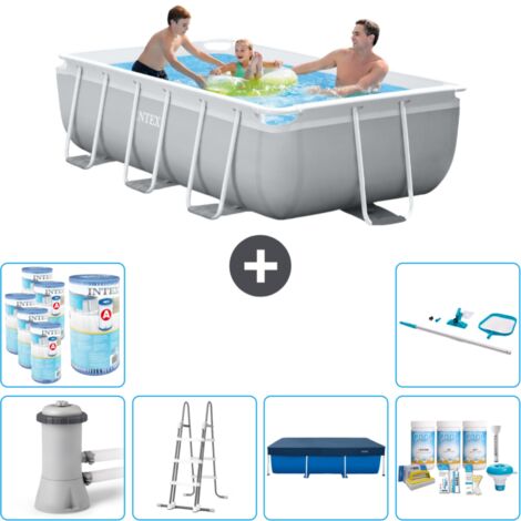 Piscine rectangulaire Intex - 300 x 175 x 80 cm - Grise - Comprend des Accessoires CB34