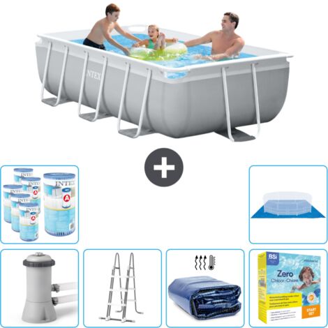 Piscine rectangulaire Intex - 300 x 175 x 80 cm - Grise - Comprend des Accessoires CB35