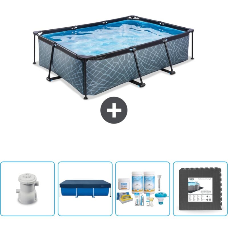 Exit Toys - Piscine Rectangulaire Structure en Pierre exit - 220 x 150 x 65 cm - Comprend des Accessoires CB3