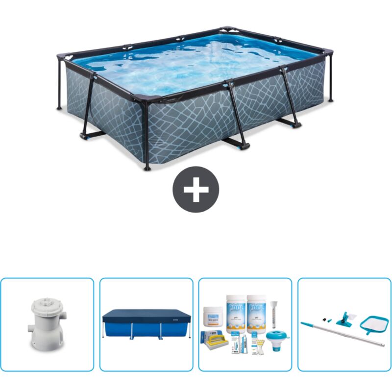 Exit Toys - Piscine Rectangulaire Structure en Pierre exit - 220 x 150 x 65 cm - Comprend des Accessoires CB7