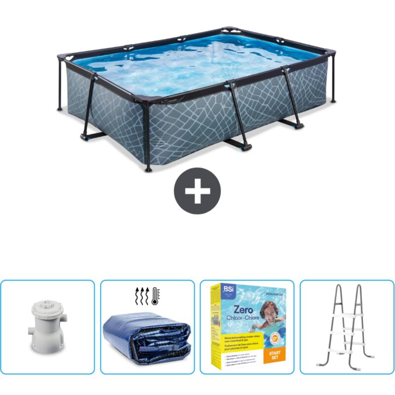 Piscine Rectangulaire Structure en Pierre EXIT - 220 x 150 x 65 cm - Comprend des Accessoires CB71