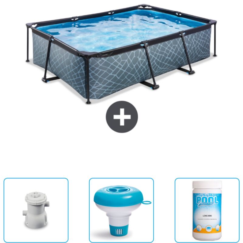 Piscine Rectangulaire Structure en Pierre exit - 220 x 150 x 65 cm - Comprend des Accessoires CB77