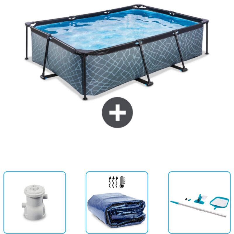 Piscine Rectangulaire Structure en Pierre exit - 220 x 150 x 65 cm - Comprend des Accessoires CB78