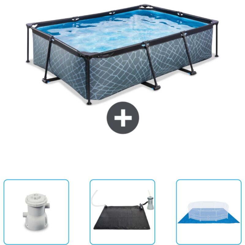 Piscine Rectangulaire Structure en Pierre exit - 220 x 150 x 65 cm - Comprend des Accessoires CB79