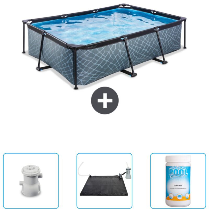Piscine Rectangulaire Structure en Pierre EXIT - 220 x 150 x 65 cm - Comprend des Accessoires CB80