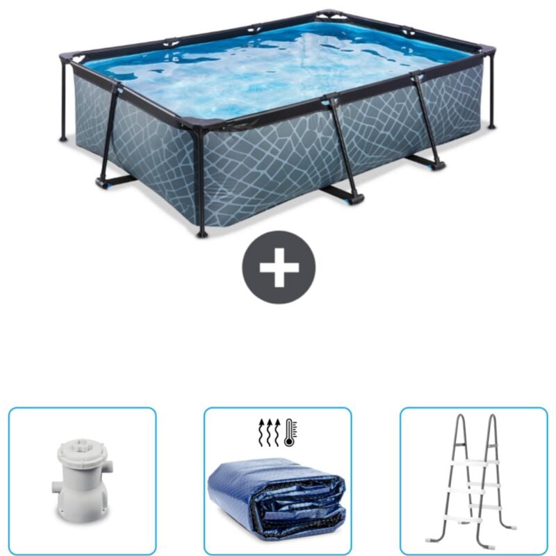 Piscine Rectangulaire Structure en Pierre EXIT - 220 x 150 x 65 cm - Comprend des Accessoires CB83