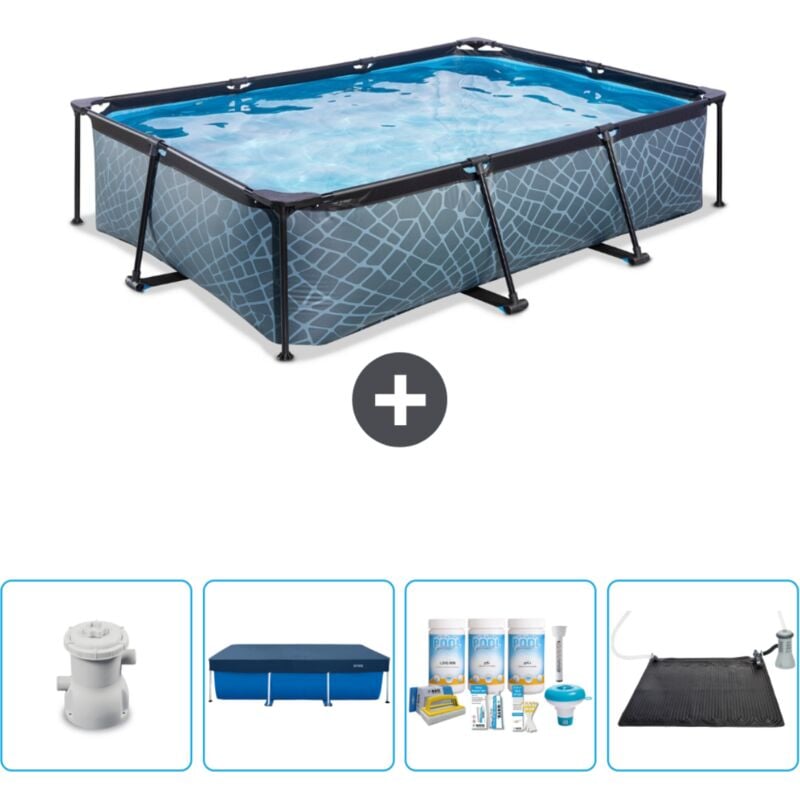 Piscine Rectangulaire Structure en Pierre EXIT - 300 x 200 x 65 cm - Comprend des Accessoires CB4