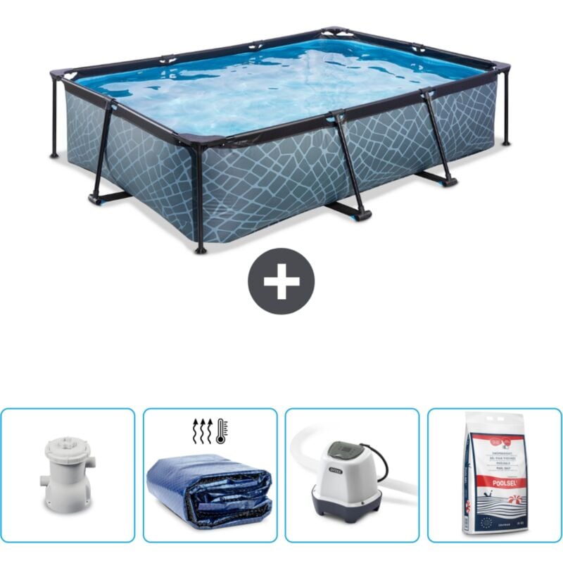 Exit Toys - Piscine Rectangulaire Structure en Pierre exit - 300 x 200 x 65 cm - Comprend des Accessoires CB54