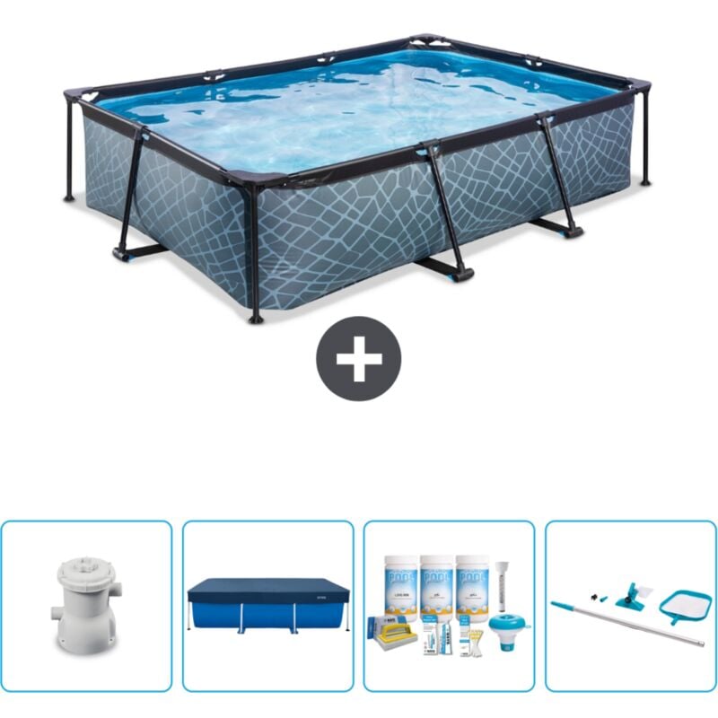 Exit Toys - Piscine Rectangulaire Structure en Pierre exit - 300 x 200 x 65 cm - Comprend des Accessoires CB7