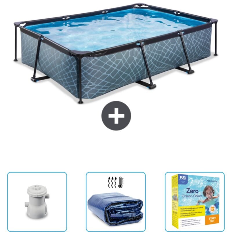 Exit Toys - Piscine Rectangulaire Structure en Pierre exit - 300 x 200 x 65 cm - Comprend des Accessoires CB70