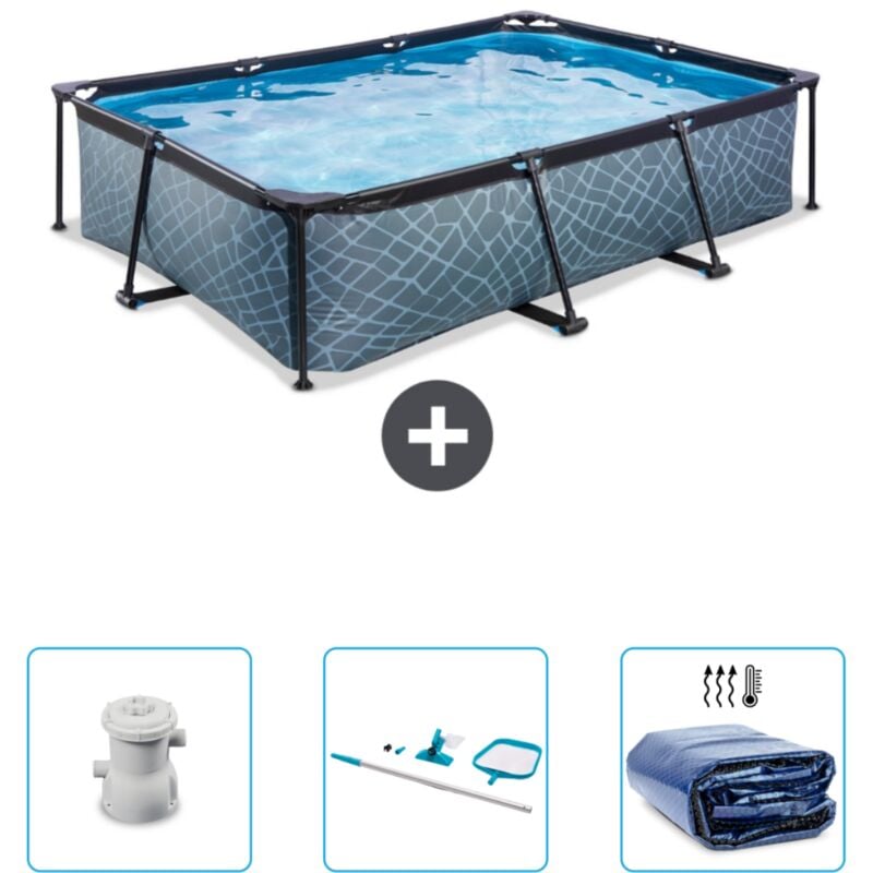 Exit Toys - Piscine Rectangulaire Structure en Pierre exit - 300 x 200 x 65 cm - Comprend des Accessoires CB81
