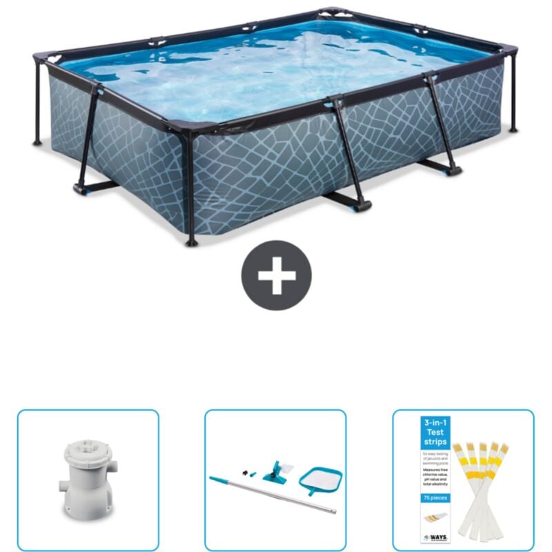 Piscine Rectangulaire Structure en Pierre exit - 300 x 200 x 65 cm - Comprend des Accessoires CB82