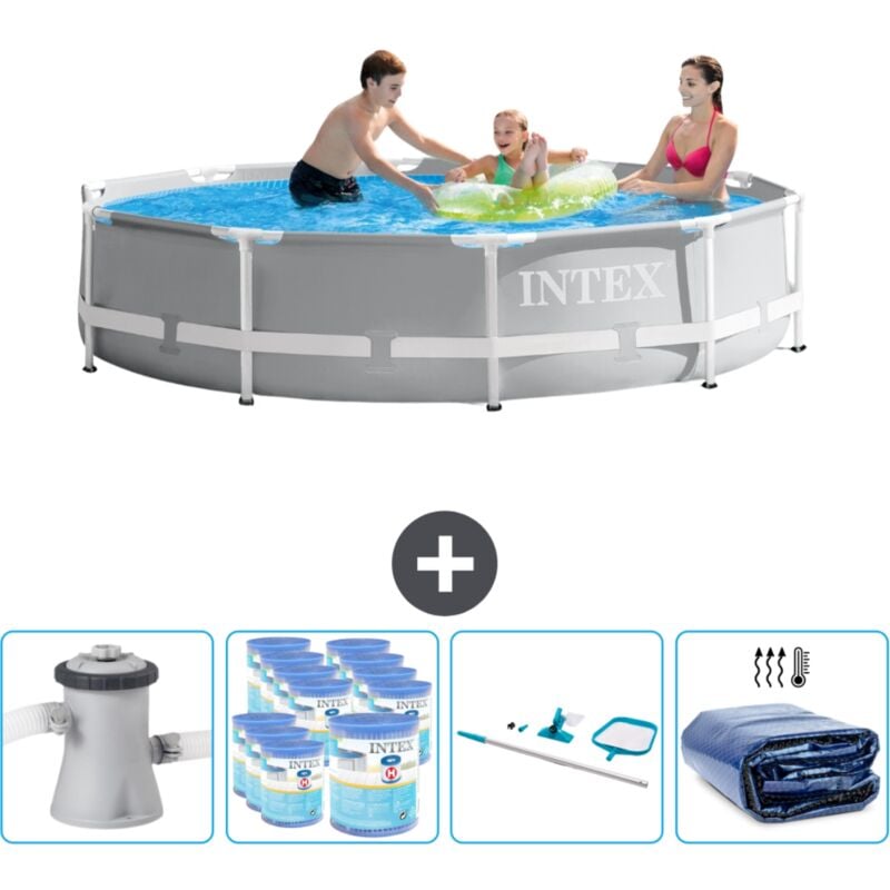 Intex - Piscine ronde à cadre prisme 305 x 76 cm - Grise - Comprend des Accessoires CB93