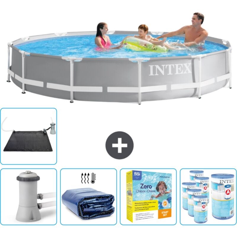 Intex - Piscine ronde à cadre prisme 366 x 76 cm - Grise - Comprend des Accessoires CB25