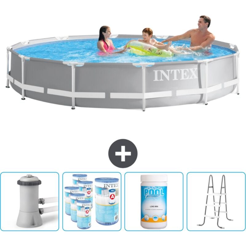 Intex - Piscine ronde à cadre prisme 366 x 76 cm - Grise - Comprend des Accessoires CB96