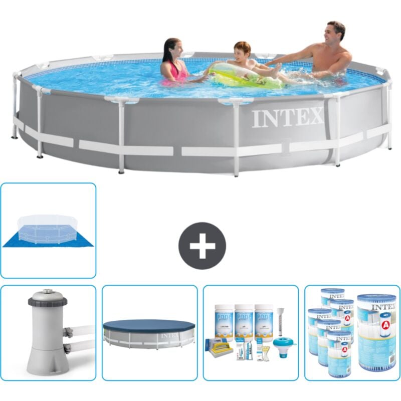 Intex - Piscine ronde à cadre prisme 366 x 76 cm - Grise - Comprend des Accessoires CB15