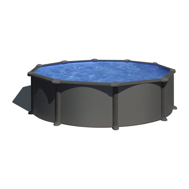 GRE - Piscine Rond - O3,70 m x H1,32 m - En acier - Filtration a sable - Gris anthracite