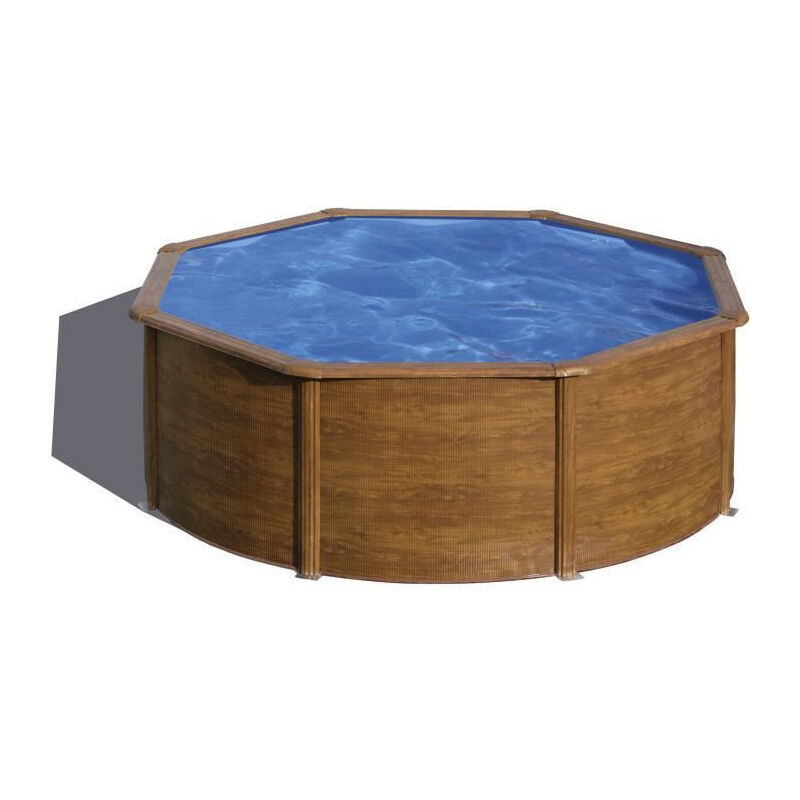 GRE - Piscine ronde acier O3,70m x h: 1,22m - Imitation bois - Filtration a cartouche