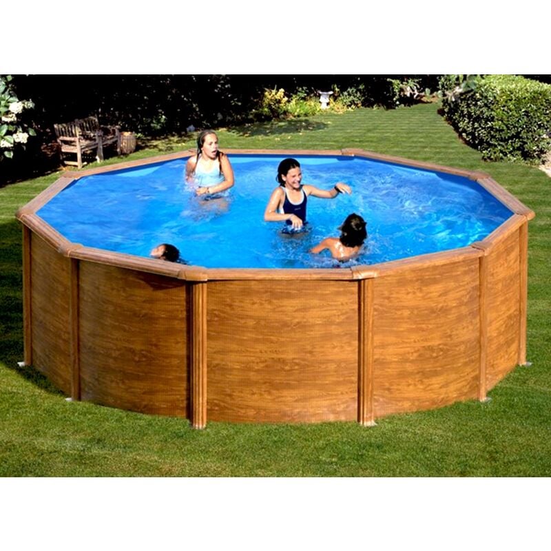 GRE - Piscine acier aspect bois Sicilia ronde 4,80 x 1,22 m - Gré