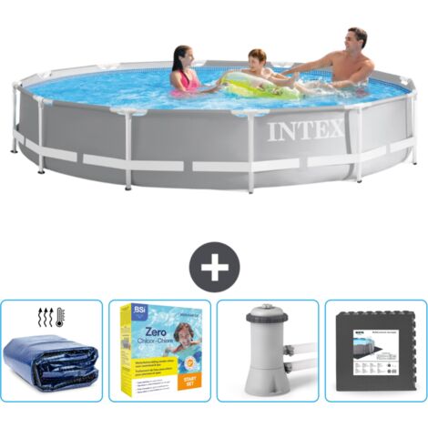 Piscine ronde prisme frame Intex - 366 x 76 cm - Grise - Incluse Accessoire CB10
