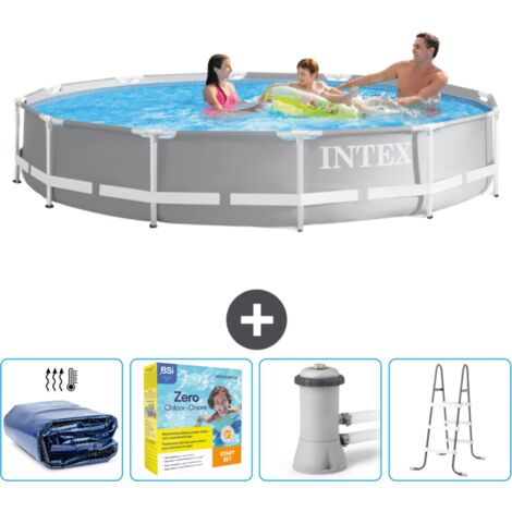 Piscine ronde prisme frame Intex - 366 x 76 cm - Grise - Incluse Accessoire CB13