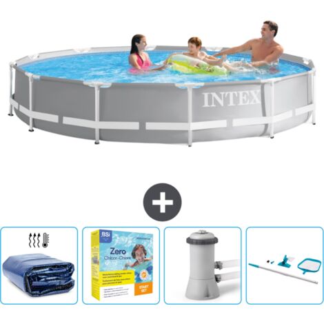 Piscine ronde prisme frame Intex - 366 x 76 cm - Grise - Incluse Accessoire CB14