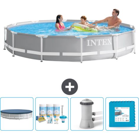 Piscine ronde prisme frame Intex - 366 x 76 cm - Grise - Incluse Accessoire CB2