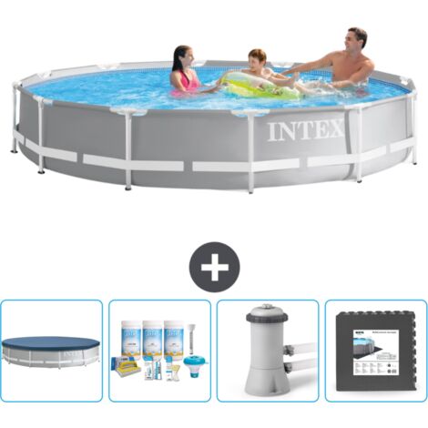 Piscine ronde prisme frame Intex - 366 x 76 cm - Grise - Incluse Accessoire CB3