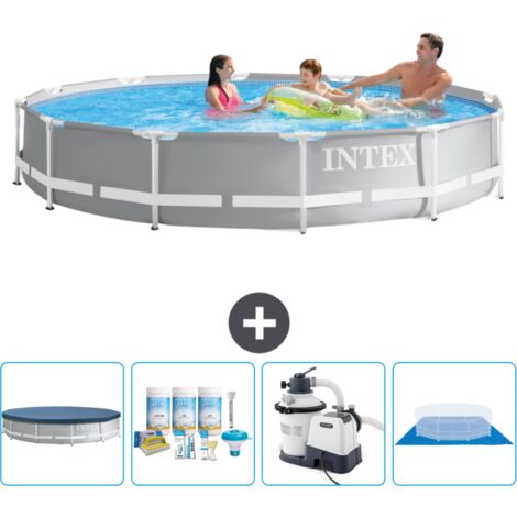 Piscine ronde prisme frame Intex - 366 x 76 cm - Grise - Incluse Accessoire CB59