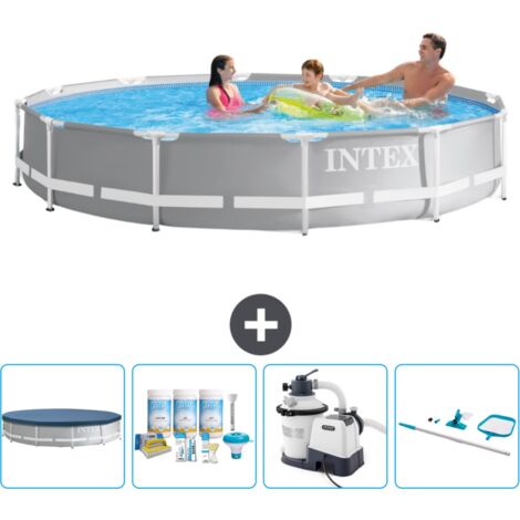 Piscine ronde prisme frame Intex - 366 x 76 cm - Grise - Incluse Accessoire CB65