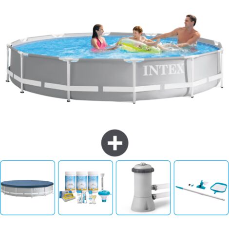 Piscine ronde prisme frame Intex - 366 x 76 cm - Grise - Incluse Accessoire CB7