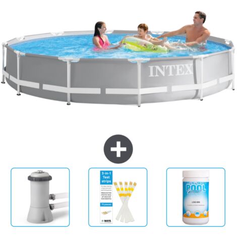 Piscine ronde prisme frame Intex - 366 x 76 cm - Grise - Incluse Accessoire CB73
